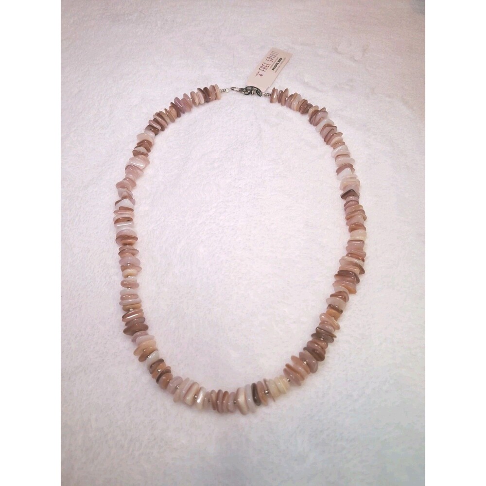 Peyote Bird Free Spirit Polished Shell Chips Silver Seed Bead Necklace 19.5" NWT